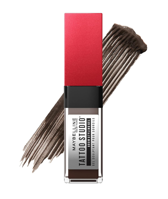 Maybelline Tattoo Studio Brow Styling Gel, Waterproof Eyebrow Make Up, Brow Tint for Up to 36HR Wear, Deep Brown, 1 Count