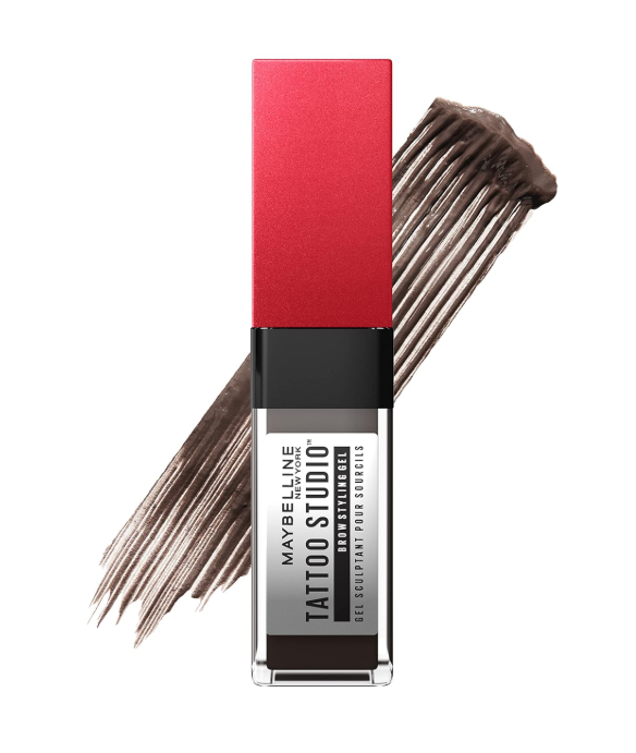 Maybelline Tattoo Studio Brow Styling Gel, Waterproof Eyebrow Make Up, Brow Tint for Up to 36HR Wear, Medium Brown, 1 Count