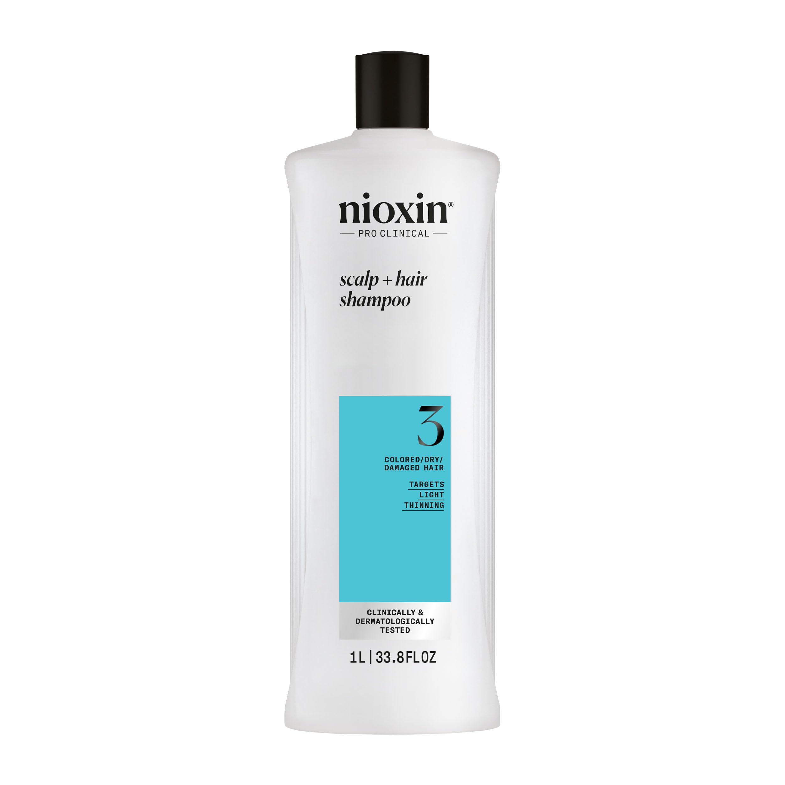 Nioxin System 3 Scalp + Hair Shampoo | For Colored or Damaged Hair with Light Thinning | With Niacinamide and Biotin | 33.8 Fl oz.
