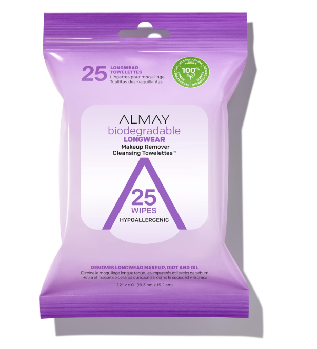 Almay Face Makeup Remover Wipes, Longwear & Waterproof, Hypoallergenic, Fragrance Free, Dermatologist & Ophthalmologist Tested, 25 Count (Pack of 1)