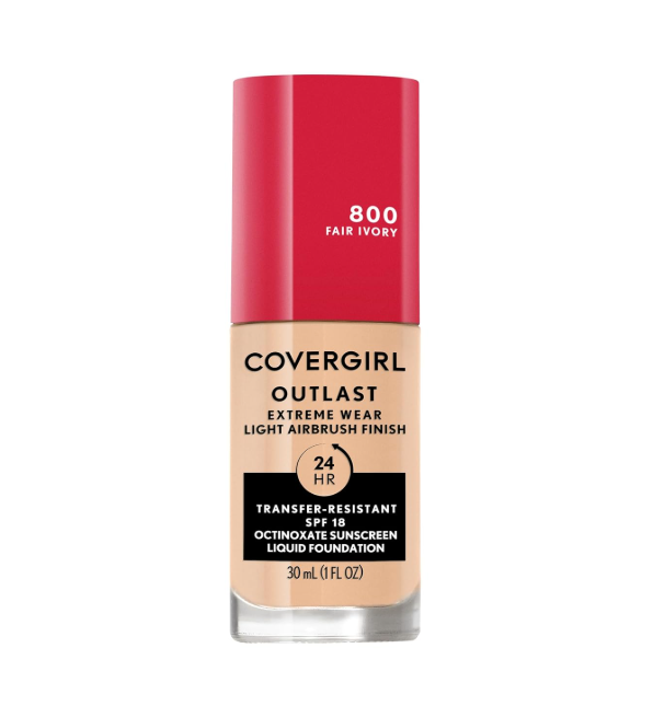 Covergirl Outlast Extreme Wear 3-in-1 Full Coverage Liquid Foundation, SPF 18 Sunscreen, Fair Ivory, 1 Fl. Oz.