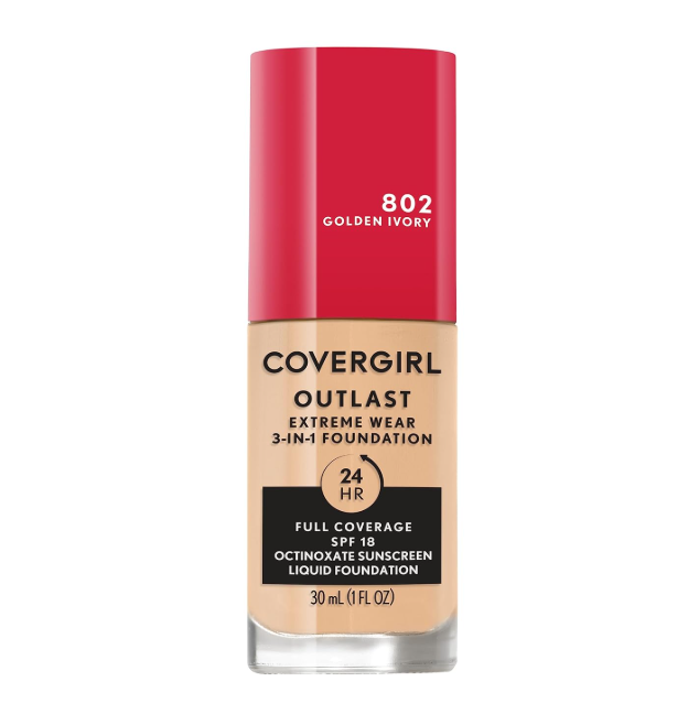Covergirl Outlast Extreme Wear 3-in-1 Full Coverage Liquid Foundation, SPF 18 Sunscreen, Golden Ivory, 1 Fl. Oz.