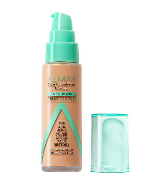 Almay Clear Complexion Acne Foundation Makeup with Salicylic Acid, Medium Coverage, Soft Matte Finish, Hypoallergenic, Cruelty- & Fragrance-Free, Dermatologist Tested, 700 True Beige, 1 fl oz