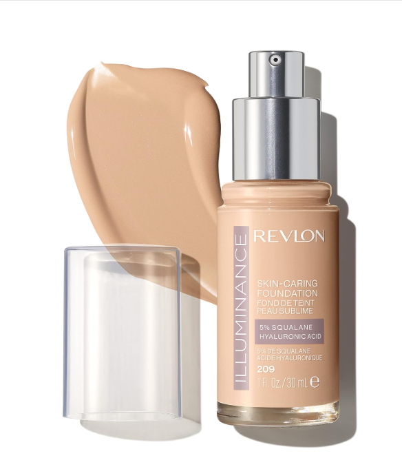 Revlon Illuminance Skin-Caring Liquid Foundation, Hyaluronic Acid, Hydrating and Nourishing Formula with Medium Coverage, 209 Buff Beige, 1 fl oz