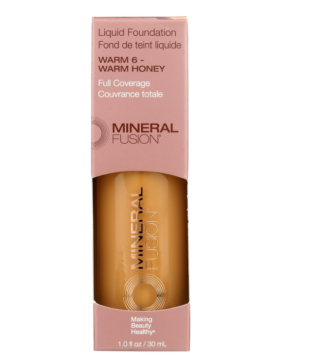 Mineral Fusion Full Coverage Foundation, Liquid Foundation - Warm 6- Dark to Tan Complexion w/Golden Undertones, Lightweight Matte Finish, Up to 12 Hr Hydration, Hypoallergenic & Vegan, 1 fl. Oz
