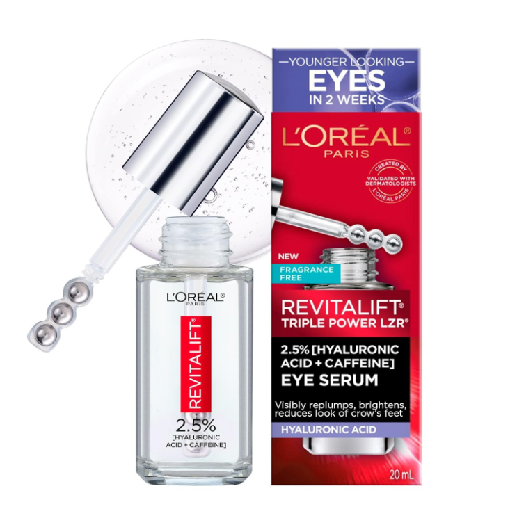 L'Oreal Paris Revitalift Derm Intensives Hyaluronic Acid + Caffeine Hydrating Eye Serum, 0.67 Fl. Oz.