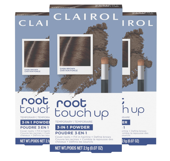 Clairol Root Touch-Up Temporary Concealing Powder, Dark Brown Hair Color | Ammonia Free | Instantly Cover Roots + Define Eyebrows | On-the-Go Compact with Mirror and Application Brush | Pack of 3