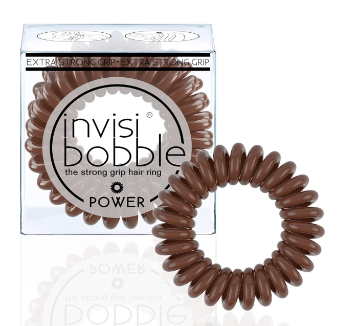 invisibobble Power Traceless Spiral Hair Ties - 3 Pack - Pretzel Brown - Strong Elastic Grip Coil Hair Accessories for Active Women - No Kink, Non Soaking - Gentle for Girls Teens and Thick Hair