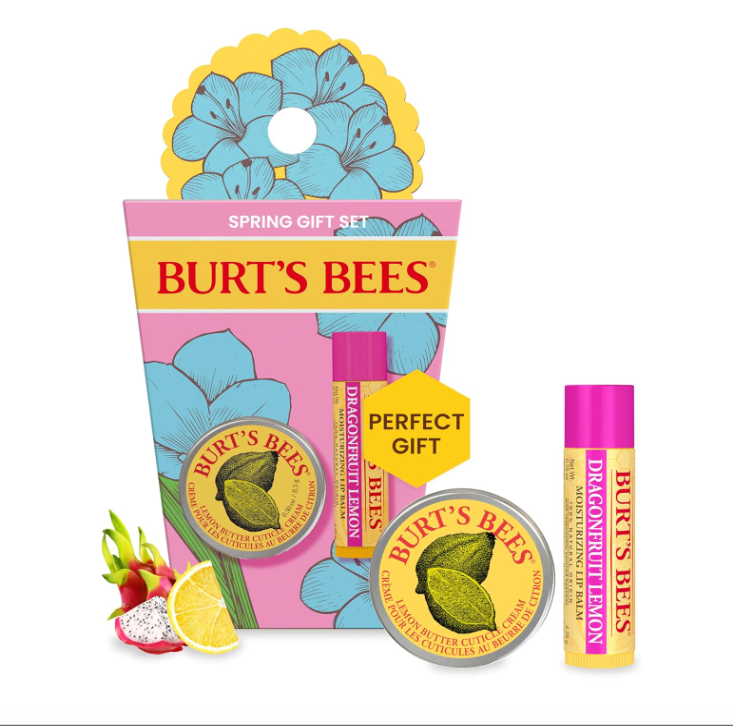 Burt's Bees Gifts Ideas - Spring Surprise Set, Dragonfruit Lemon Lip Balm and Lemon Butter Cuticle Cream, Natural Origin Lip Moisturizer With Responsibly Sourced Beeswax, 2 Count