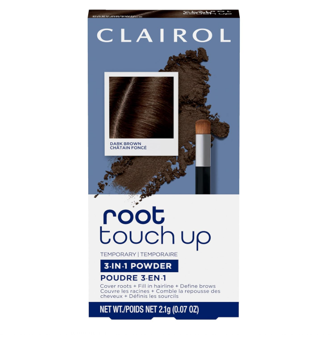 Clairol Root Touch-Up Temporary Concealing Powder, Dark Brown Hair Color | Ammonia Free | Instantly Cover Roots + Define Eyebrows | On-the-Go Compact with Mirror and Application Brush | Pack of 1